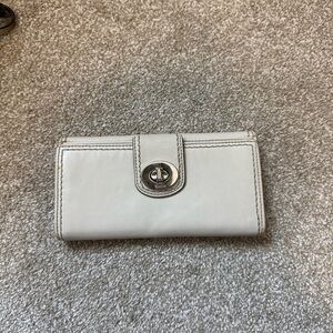 White Leather Coach Turnlock Wallet